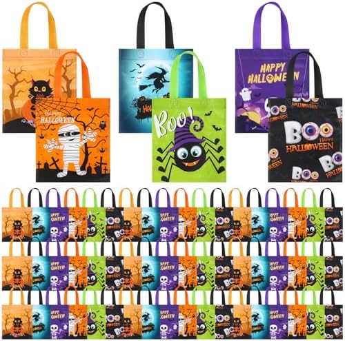 Sweetude 120 Pcs Halloween Tote Bags Bulk Halloween Trick Treat with Handle
