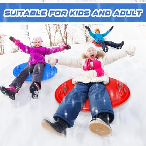 Lenwen 23.6 Inch Winter Snow Sleds with Handles Heavy Duty Outdoor Round Plastic Snow Saucer Sled Downhill Saucer for Kids Adults Cold Weather Sport