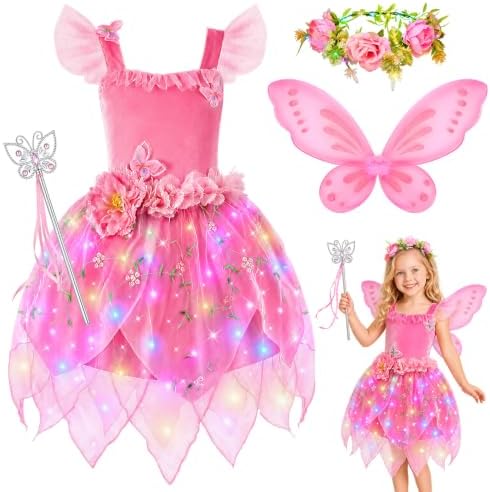 HUITEM Light up Fairy Costume for Girls Role Play Dress Up