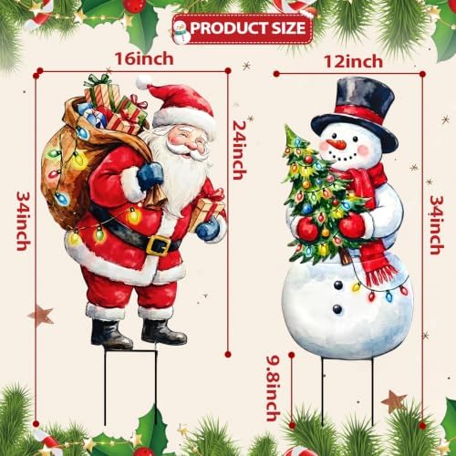BRIGHTDECK 2 Pack Christmas Snowman Santa Yard Signs Outdoor Decorations