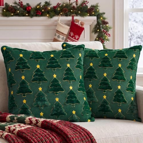 Softalker Christmas Pillow Covers 20x20 Set of 2, Green Home Decorations
