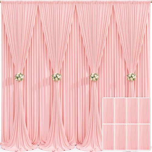 8 Panels Blush Pink Backdrop Curtain for Parties Wedding Wrinkle Free Pink Photo Curtains Backdrop Drapes Fabric Decoration for Baby Shower Birthday Party 40ft(W) x 10ft(H)