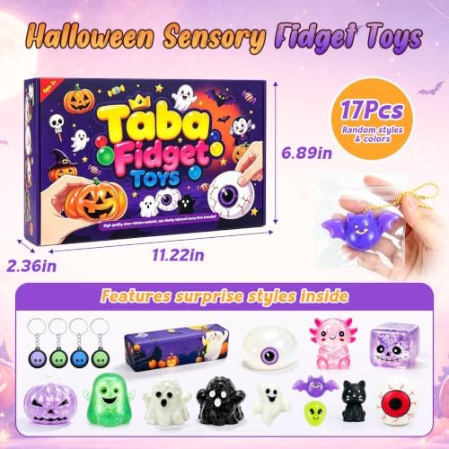 17Pcs Halloween Squishy Toys Kit, Slow Squeeze Squishies Fidget Toys Set