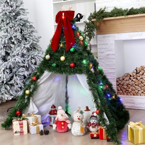 Roundfunny 5 ft Christmas Tree Tent Set, Garland Balls LED Lights Playhouse
