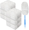 Vesici 300 Pcs Duster Refills Compatible with Swiffer Dusters Bulk Disposable Replacement Thickened with 1 Handle Heavy Duty for Cleaning, Office (White)