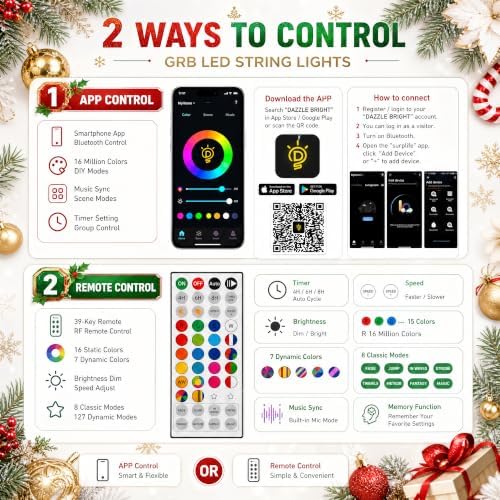 TW SHINE 66FT Smart Color Changing Christmas Halloween Lights Connectable
