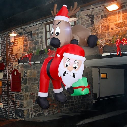 Lulu Home 7.2FT H Christmas Inflatable Decoration, Reindeer Holding Santa