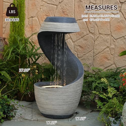 Sunlinua 37" Large S-Shaped Outdoor Water Fountain with Flat Top