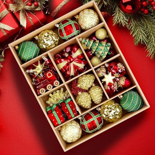 Alupssuc 82pcs Classic Christmas Balls Ornaments Set, Red, Green and Gold