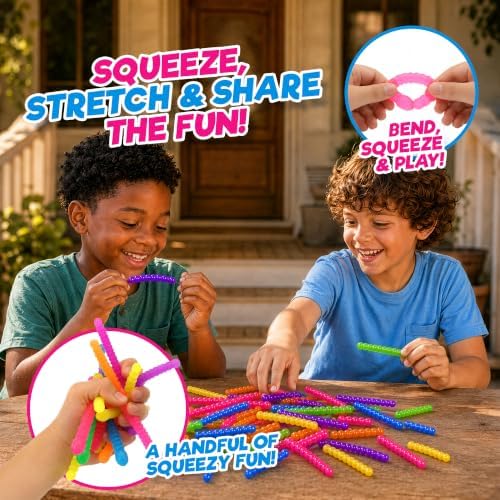 JA-RU IRRE-Squish-TIBLE Sqweezy Worms 12-Worms, Stretchy Sensory Toy 3-Pack