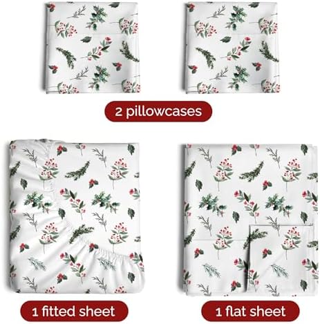 Christmas Sheet Set, Mistletoe, Holiday Xmas Bedding Set - Cal King Size