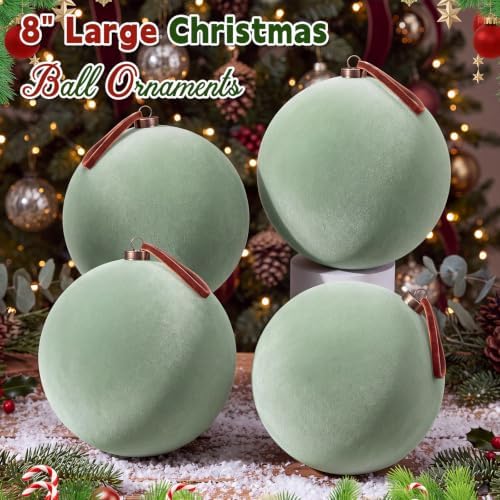 Weysat 6 Pcs 8 Inch Giant Velvet Christmas Ball Ornaments, Sage Green