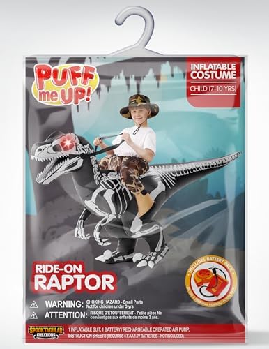 Spooktacular Creations Kids Halloween Inflatable Costumes, Skeleton Raptor Blow up Outfit, Ride on Dinosaur Inflatable Suit