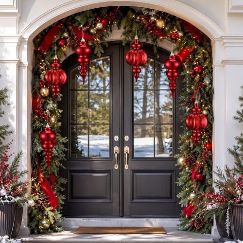 4 Pcs Large Christmas Finial Porch Ornaments 10.3 Inch Red Finial Decor