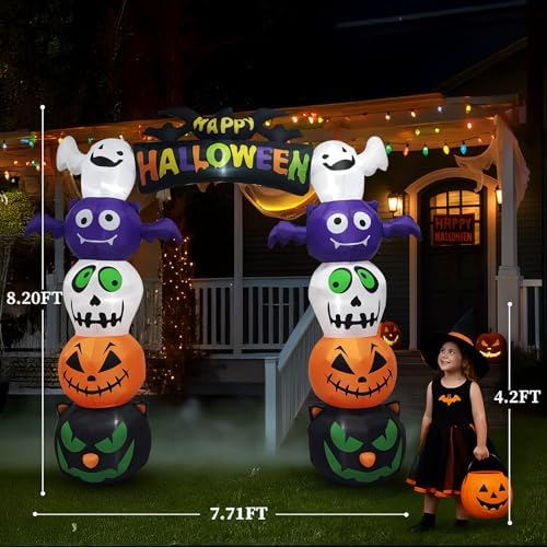 Outvita Halloween Inflatable Pumpkin Archway 8.2FT, Blow Up Arch Outdoor Decoration with LEDs, Halloween Decor for Yard, Party, Garden