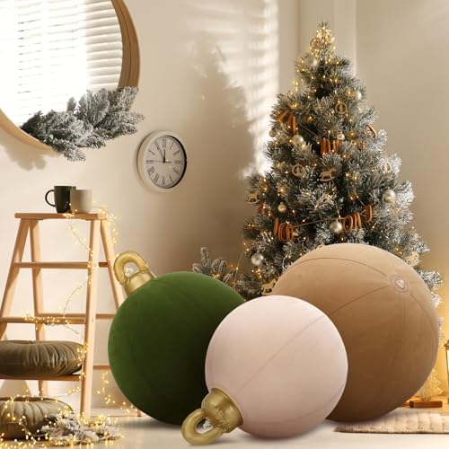 Jenaai 3 Pcs Giant Velvet Christmas Inflatable Ball Ornament 24" 20" 18"