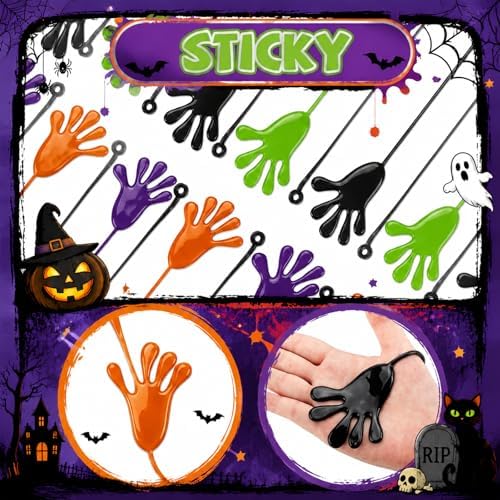 Realspring 300 Pcs Halloween Throws Sticky Hands, Orange,Green,Purple,Black