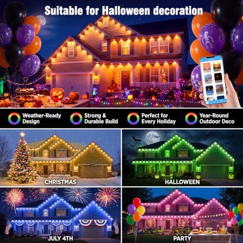 MUCCCUTE Permanent Outdoor Lights for Holidays Easter 300ft RGB House Light w/App & Remote Control Smart Rainbow LED IP67 Waterproof for New Year Christmas Roof Eaves Garden Décor All Year Around