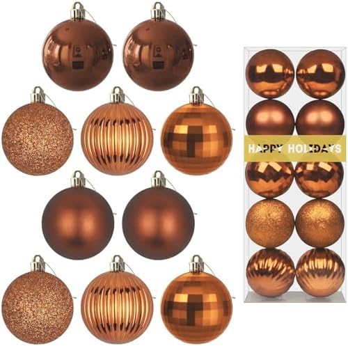 Orange Bronze 3.2" Large Christmas Balls - Christmas Tree Decoration Ornaments Shatterproof Hanging Balls for Birthday Halloween Holiday Wedding Decorations Set of 10pcs