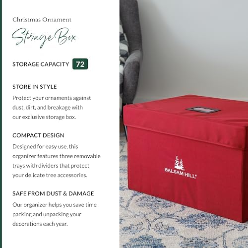 Balsam Hill Bauble Storage Bag - 72-Piece Christmas Ornament Storage Box with Drawer-Style Trays for Christmas Tree Ornaments Organization