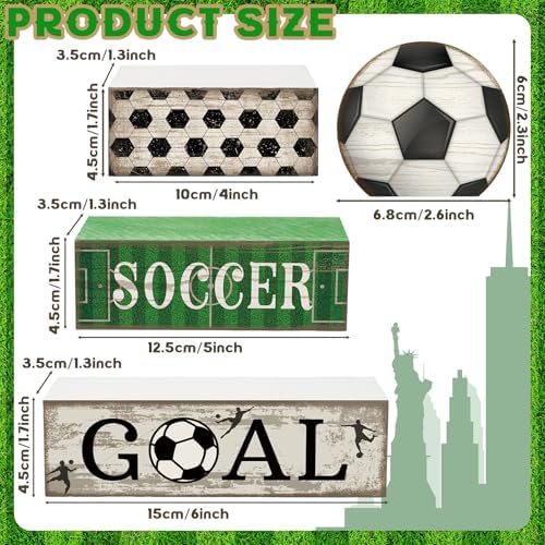 Moucuny 4 Pcs Soccer Table Decorations Farmhouse Soccer Wooden Block Signs
