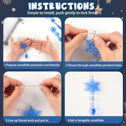 36pcs Crystal Christmas Ornaments for Tree Decorations, Royal Blue Hanging Acrylic Snowflake Icicle Star Ornaments with Drop Pendants for Winter Wonderland Chandelier Crystals Decorations Supplies