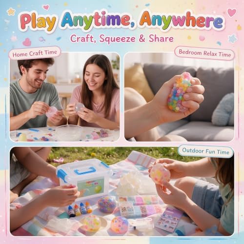 DIY Squishy Making Kit, Crunchy Squishy, Make Your Own Taba Squishies Stress Balls, Arts Crafts Kit with 10 TPR Skins, 20 Fillers, Squishy Maker Create ASMR Anxiety Relief Toys, Party Favor Gifts