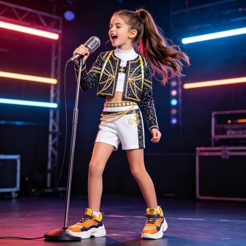 Pop Star Costume Kids Girls Fantasy Stage Outfit Halloween Costumes Set