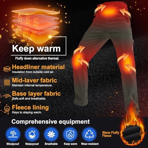 Men's hiking Snow Pants Skiing Winter Insulated Fleece lined Outdoor Water Repellent camping,walking,fishing