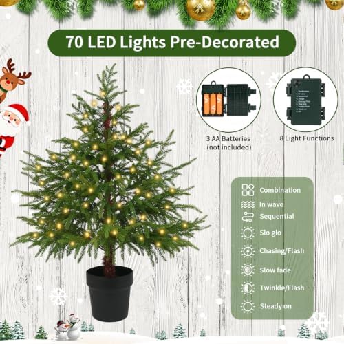 3FT Pre-Lit Artificial Norfolk Pine Christmas Tree, Holiday Décor