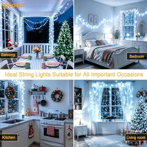 Pooqla 500 LED Cool White Christmas Lights Outdoor String Lights, 164 ft