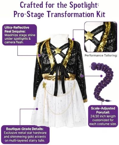 Girls Halloween Costume, Pop Singer Costume, Sequin Jackets Skirts with Purple Braid for Birthday Party, 4-12 Years