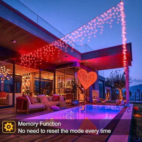 66ft Red Icicle Lights Indoor for Bedroom, 640 LED String Lights for Outside Clear Wire Connectable Twinkle Light with 8 Modes Timer Waterproof for Window Party Wedding Decorations