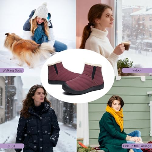 ZEENXIUYA Womens Snow Boots Comfortable Warm Fur Lined Winter Waterproof Flat Lace-Up Ankle Boots Outdoor Winter Booties