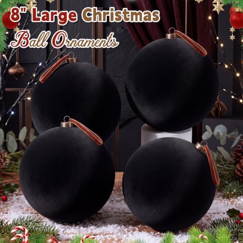 Weysat 6 Pcs 8 Inch Giant Velvet Christmas Ball Ornaments, Classic Black