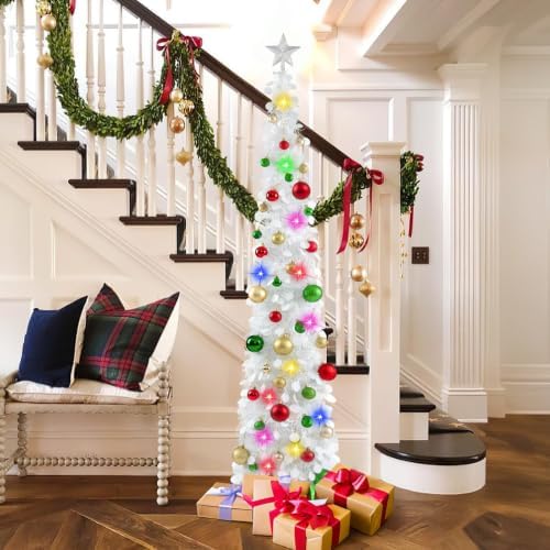 N&T NIETING Pop Up Christmas Tree with Lights & Ornaments, 6FT, White