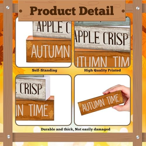 Lineshading 4 Pcs Fall Table Decor for Home, Wooden Maple Leaves Block Sign