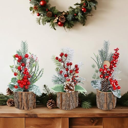 winemana Mini Christmas Trees Table Decorations for Indoor Office, 3 Pack