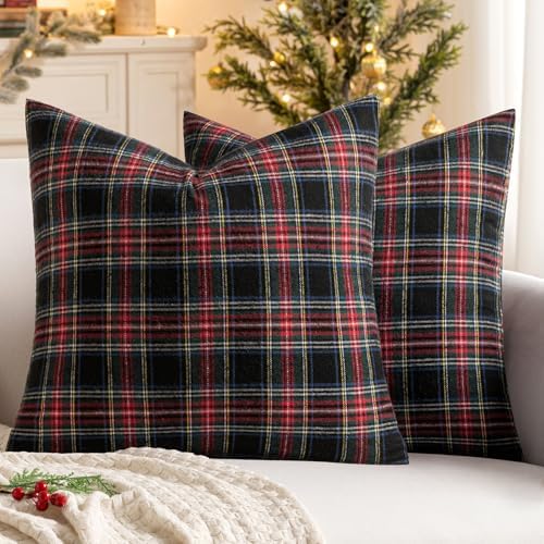 MIULEE Christmas Plaid Pillow Covers Scottish Tartan 20x20 Dark Blue