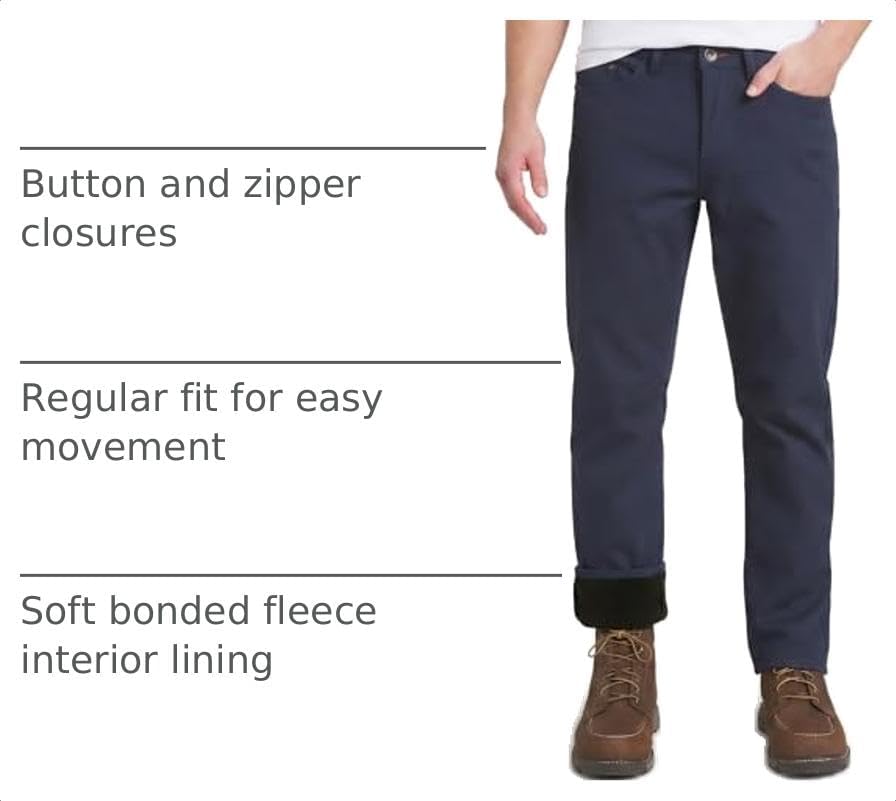 Weatherproof Vintage Fleece Lined Pants Men's - Regular Fit | Soft & Warm, Cold Weather Insulated Canvas Winter Pants for Men