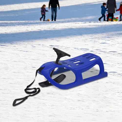 Snow Sled for Kids with Steering Wheel - Single Rider Winter Sleigh for Toddlers & Children, Heavy Duty Plastic Sled with Pull Rope, Low Temperature Resistant Outdoor Sleds for Snowy Hills & Backyard