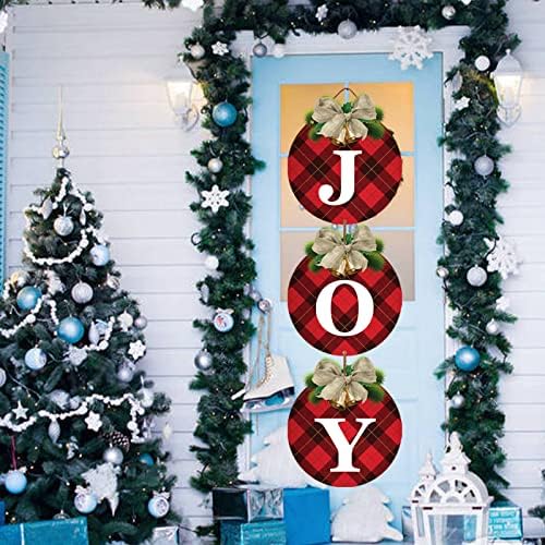 Outdoor Christmas Door Decorations, Joy Sign for Front Door, Buffalo Plaid