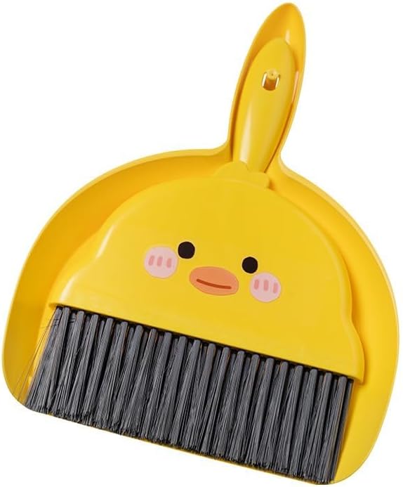 Qcen Dustpan with Thick Bristles, Yellow Colour, No Dust Leakage