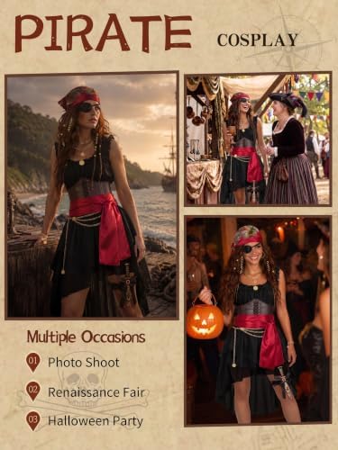 Women's Pirate Costume 10 Pcs Renaissance Halloween Ren Faire LARP Outfit
