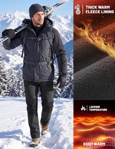 TACVASEN Men's Winter Snow Ski Pants Fleece Lined Waterproof Hiking Work