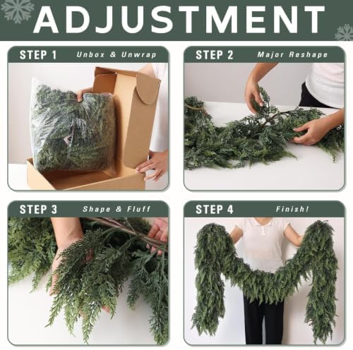 4Pcs 9FT Artificial Christmas Cedar Garland Faux Plant for Mantle Decor