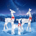 34IN 3-Piece 2.5D Lighted Christmas Deer Family Outdoor Decorations, White Pre-Lit Reindeer Set with 45 Lights, Stakes and Zip Ties for Yard Lawn Porch Garden Patio Holiday Party Decor
