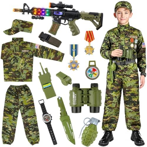 Metemot Army Costume for Boys, Halloween Soldier Military Costume for Kids
