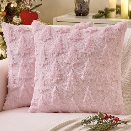 MIULEE Christmas Throw Pillow Covers Pink Set of 2 16x16