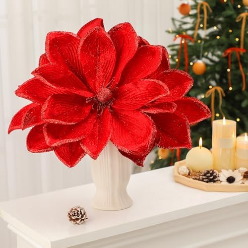 Thiccywoov 8 Pack Large 16'' Christmas Velvet Magnolia Flowers, Burgundy